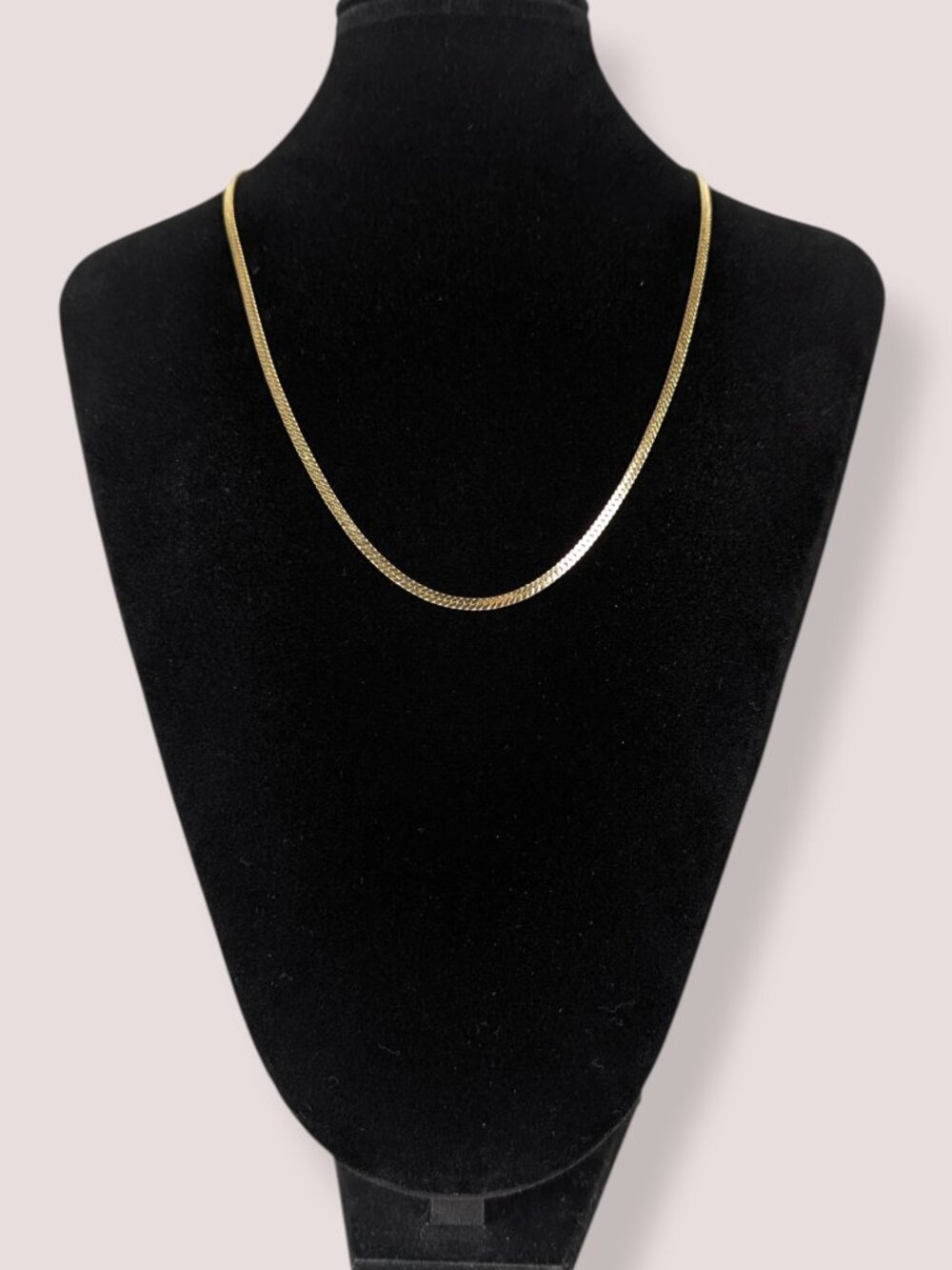 Vintage Gold Tone Flat Herringbone Chain Necklace